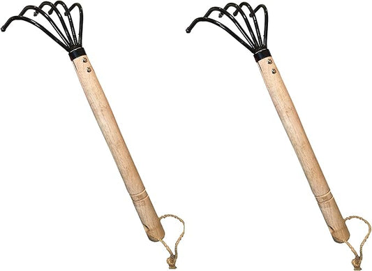 Garden Guru Hand Rake Cultivator Claw Soil Tiller - Military Grade Steel - Rust Resistant - 5 Tine Japanese Ninja Claw - Comfortable Wood Handle - Perfect Pulverized and Aerated Soil (2 Pack)