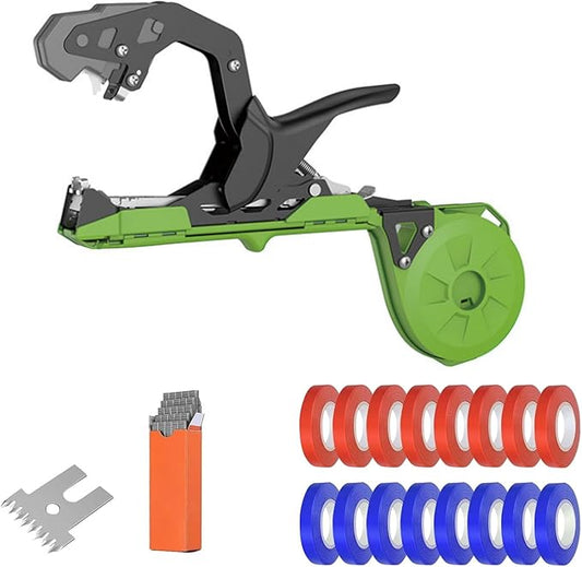 Upgraded Plant Tying Machine, Garden Tape Tool with 16 Rolls Tapes and 1 Box of Staple, Lightweight Plant Tape Gun Tying Tape Tool to Tie Up Vine Tomatoes Grapes Vegetables Garden (Green)