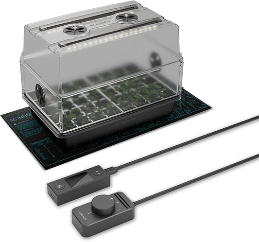 AC Infinity Heavy Duty 3mm Thick Humidity Dome Germination Kit with Waterproof Seedling Mat, Dimmable LED Grow Light Bars, Vented Height Extensions for Indoor Gardening, Seed Starting, Plant Cloning