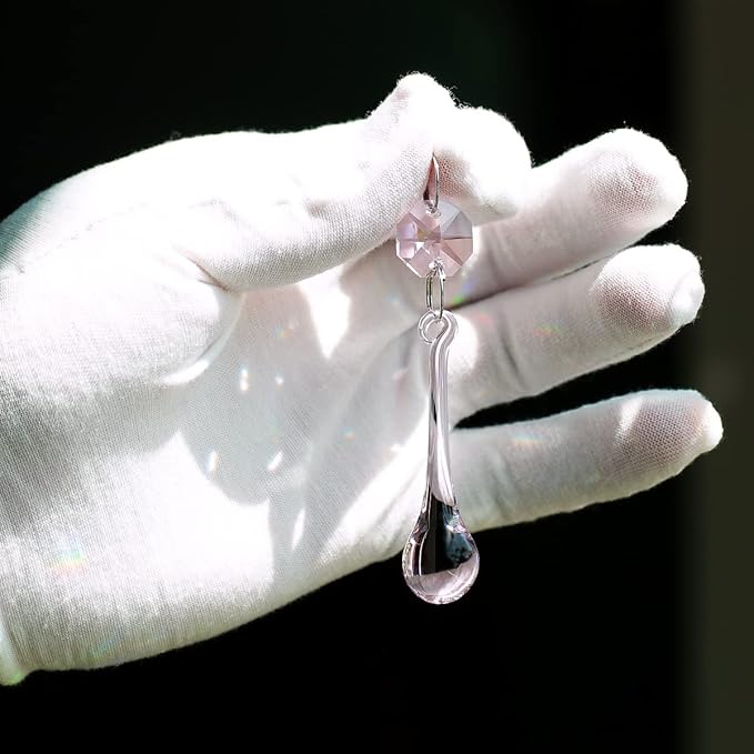 12pcs Raindrop Crystal Chandelier Prisms Parts, 53mm Hanging Crystals Beads for Chandeliers, Home Decoration (Pink)