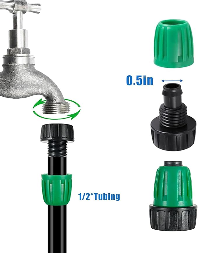 US Standard Faucet Adapter 2pc, 3/4 "Faucet to 1/2" Drip Irrigation Fitting,2pc 6-way Connector 4pc 4-way Connector 4pc 3-way Connector 4pc 1/2 End Plug 5pc 1/4 End Plug