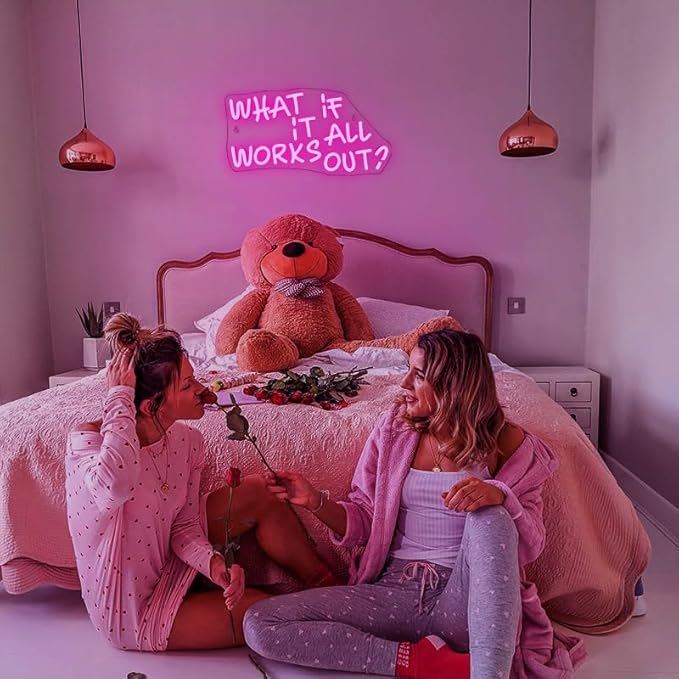 WLHOPE What If It All Works Out Neon Sign Pink Neon Signs for Wall Decor Dimmable Neon Lights LED Sign for Bedroom,Living Room,Bar,Party,Christmas,Birthday Gift