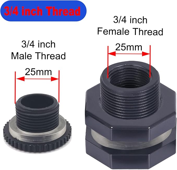 4 PCS Rain Barrel Bulkhead Fitting kit with Plugs and Hole Saw Tool, 3/4" (Inside Diameter is About 25mm) PVC Spigot Connector Kit for Rain Barrels Pools Aquariums (25mm ID Bulkhead 3/4")