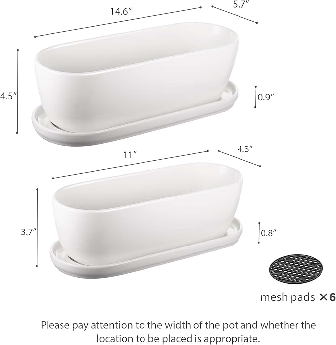 Ceramic Plant Pots, 11+14 inch, Set of 2, Planters with Drainage Holes Saucers and Mesh Pads, Indoor Flower Succulent Pot with Hole Mesh Pad, Gifts for Mom, Plants Not Included