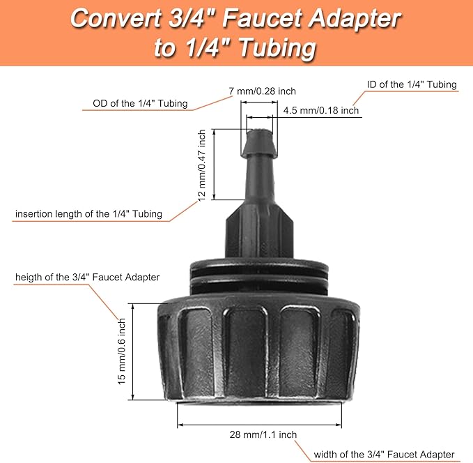 4 Set Faucet Adapter US Standard 3/4" Female Thread to 1/4" Tube Connector Convert 3/4" Garden Hose to 1/4" Tubing 1/4" Drip Irrigation Garden Hose Adapter (Classic)
