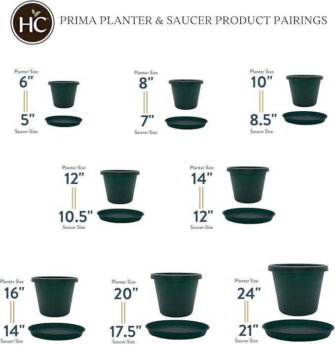 The HC Companies 14 Inch Round Prima Plastic Plant Saucer - Indoor Outdoor Plant Trays for Pots - 14.17 Inchx14.17 Inchx1.69 Inch in Evergreen