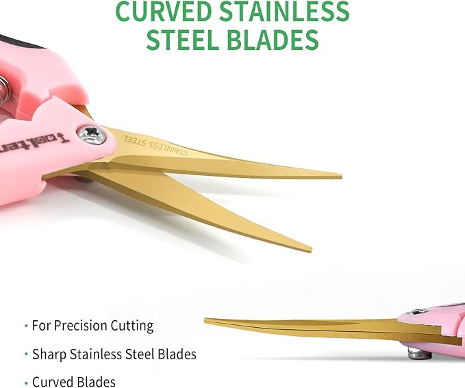 3 Packs Pruning Shears with Curved Blades, Garden Trimming Scissors, Gardening Hand Pruning Snips Titanium Coated Precision Bonsai Pruning Shears, Efficient Flower Cutters (Pink)