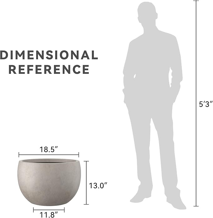 Kante 19.9" Dia Round Concrete Planter, Outdoor/Indoor Large Bowl Plant Pots with Drainage Hole and Rubber Plug for Garden Patio Balcony Home, Weathered Concrete