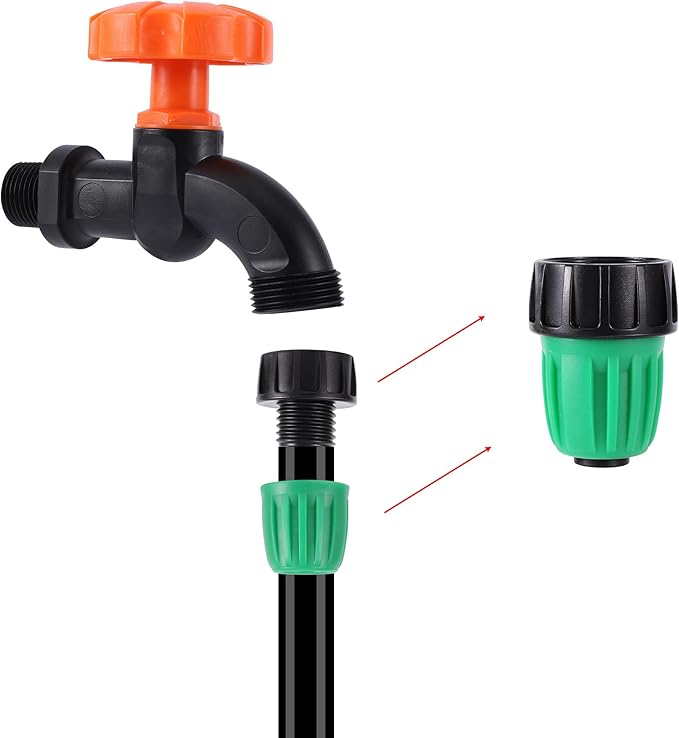 US Standard Faucet Adapter, 3/4 "Faucet to1/2 Drip Irrigation Tube,Convert 3/4" Female Hose Thread to 12mm ID 16mm OD Tubing (4Pcs 3/4" Faucet to1/2 Faucet Adapter)