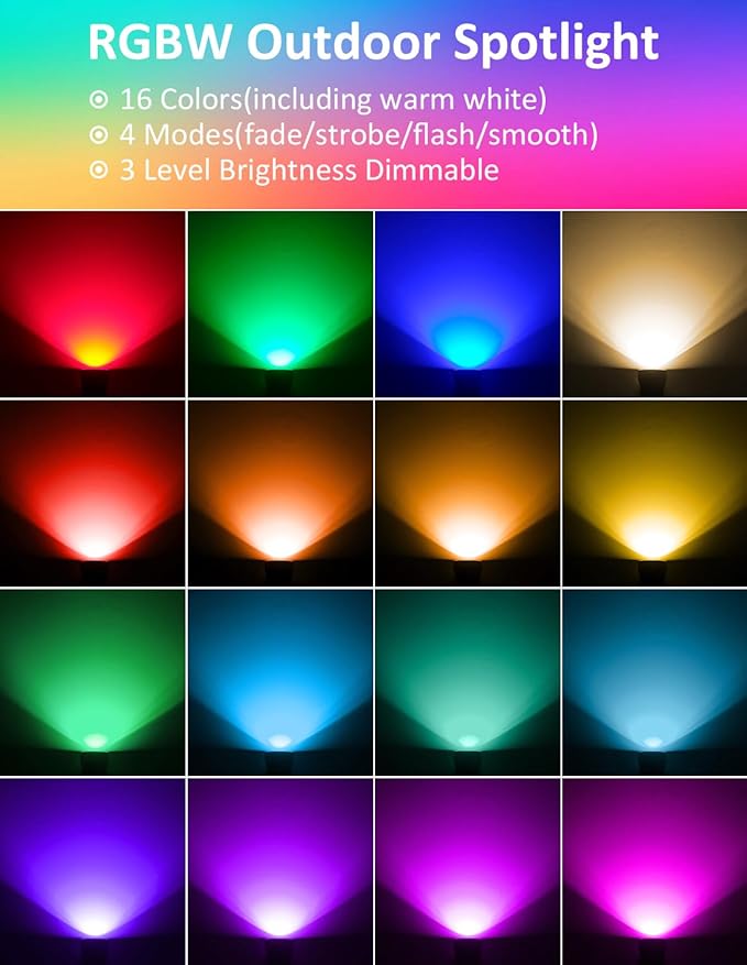 RGB Spotlights Outdoor, Color Changing Landscape Lights, Waterproof Spotlight with US Plug for Yard Tree Garden Path House Halloween Christmas Decoration(6 Pack)