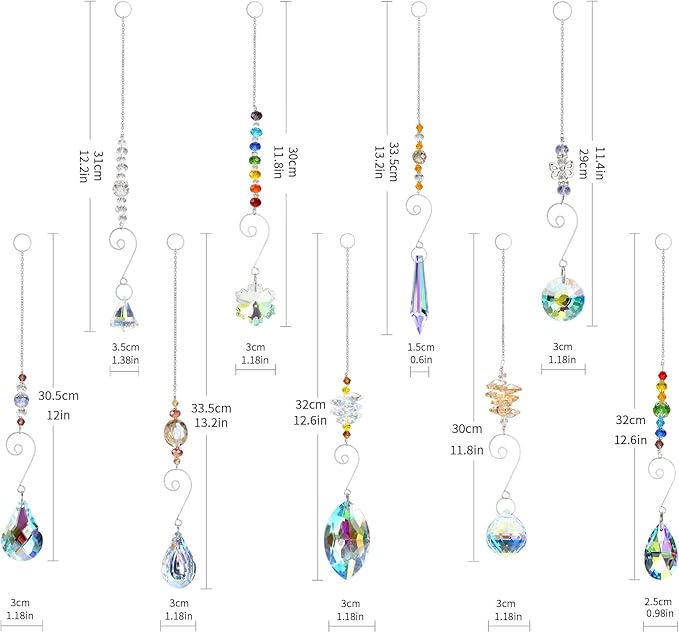 Crystal Suncatchers, RIFNY Hanging Crystals Ornament Sun Catcher with Chain, 9 Pack Glass Beads Ball Prisms Pendant Rainbow Maker for Window Home Office Garden Decoration
