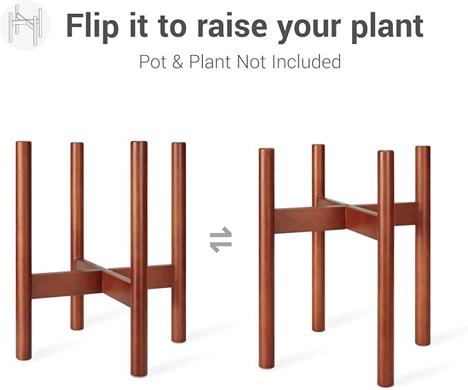 Mkono Plant Stand Mid Century Wood Flower Pot Holder (Plant Pot NOT Included) Modern Potted Stand Indoor Display Rack Rustic Decor, Up to 10 Inch Planter, Brown