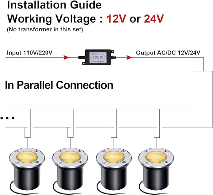 4 Pack 3w 12v Low Voltage In-ground Lights LED Landscape Light Waterproof IP67 Pathway Lights Outdoor spotlights Trees Flags for Garden,Yard,Tree (Warm White)