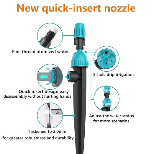 URANT15Pack 2 in 1 Drip Irrigation Transmitter and Atomizing Nozzle for 1/4 Inch Drip Irrigation Pipe, Adjustable 360 Degree Flow Irrigation Dropper for Garden Irrigation Systems