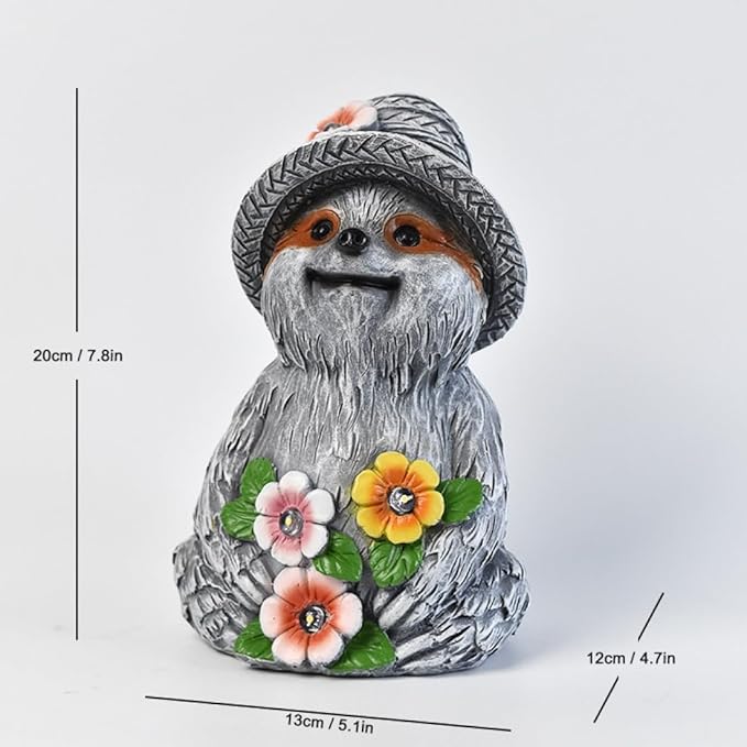 Solar Garden Outdoor Statues Adorable Sloth Figurine Lights with 4 LEDs, Ideal Garden Decor for Lawn, Patio, Balcony and Yard. Exquisite Lawn Ornament and Unique Gifts for Mom and Grandma