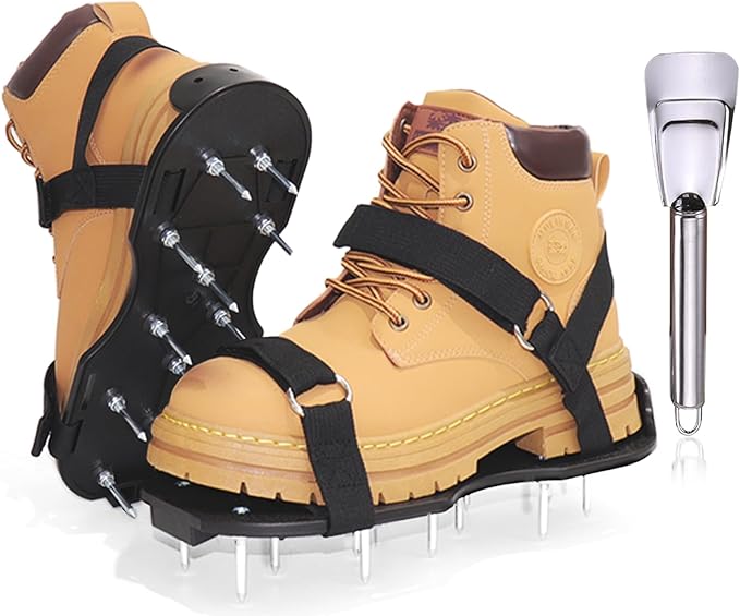 Lawn Aerator Shoes, Pre-Assembled Lawn Aerator Spiked Aerating Sandals with Adjustable Straps and Stainless Shovel, Heavy-Duty Spike Shoes for Men Women Aerating for Lawn, Yard, and Garden