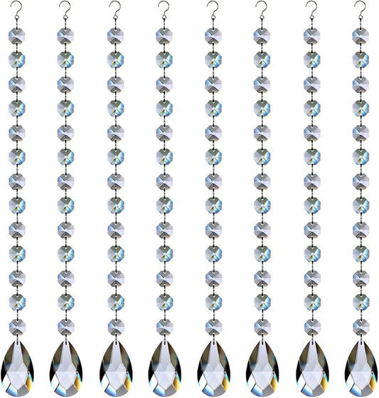 1ft 8pcs Teardrop Crystals Garland, Hanging Chandelier Crystals Prism Beads Chain for Wedding Home Decoration Clear GOLDENHAITAI