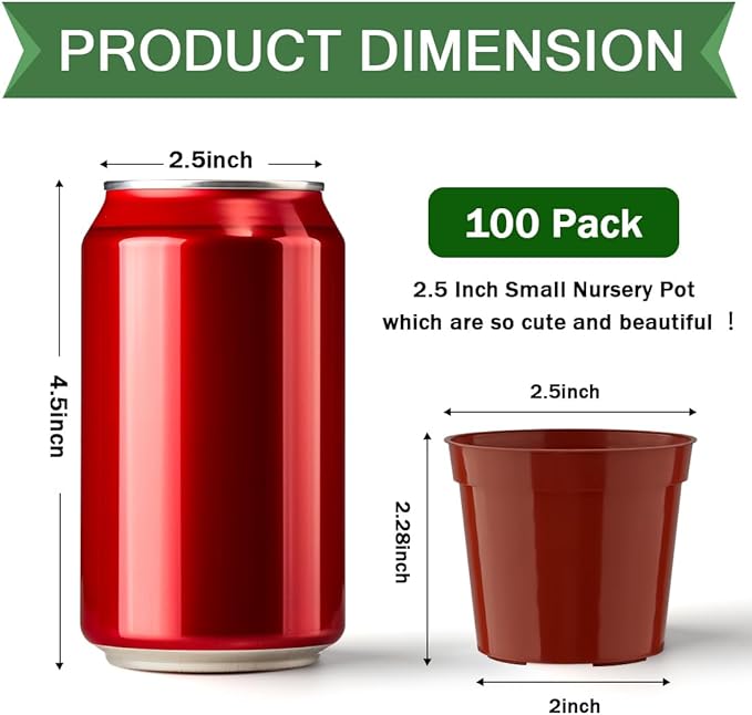 100-Pack 2.5 inches Plus Tiny Round Plant Pots Succulent Seedling Nursery Pots Made from Virgin Grade PP Material(Tiny, 68mm2.5 inch)