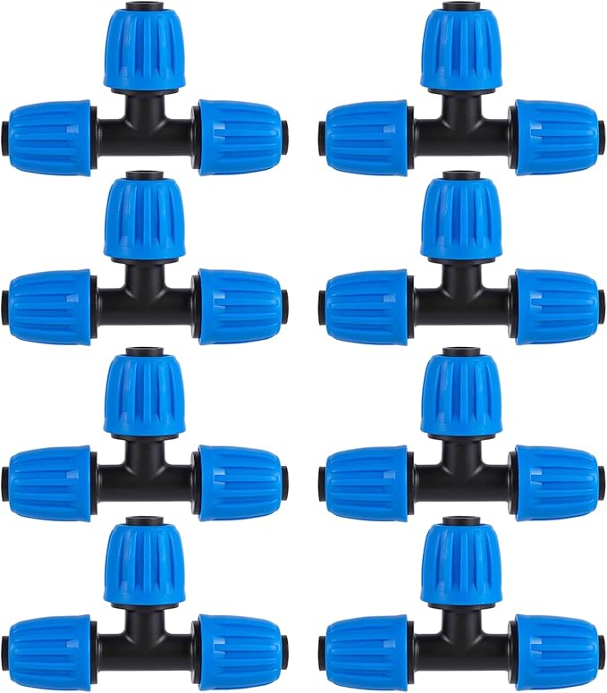 1/2" Drip Irrigation Lock Barbed Tee Connectors 1/2 inch PE Tubing (OD 0.620 in.ID is 0.520. in), Anti-Drop Straight Tee For Irrigation Tubing Fittings （8 Pcs Blue）