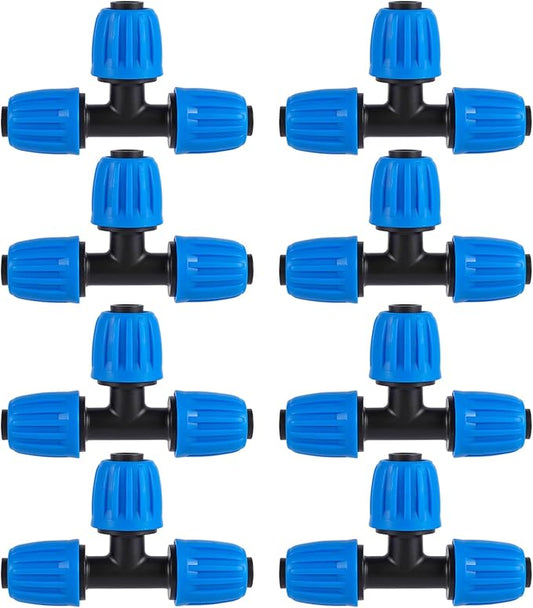 1/2" Drip Irrigation Lock Barbed Tee Connectors 1/2 inch PE Tubing (OD 0.620 in.ID is 0.520. in), Anti-Drop Straight Tee For Irrigation Tubing Fittings （8 Pcs Blue）