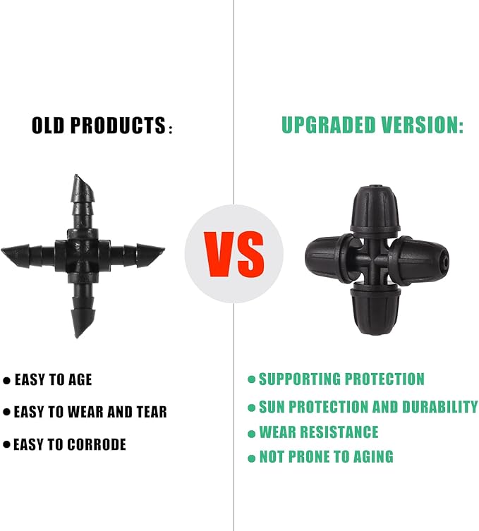 1/4 inch Drip Irrigation Fittings, Lock Barbed 4 Way Couplings for ¼ in. tubing; Tubing Outside Diameter (OD) is 0.250 in., Internal Diameter (ID) is 0.170. in.(20Pcs/Pack) (Black-4-Way)