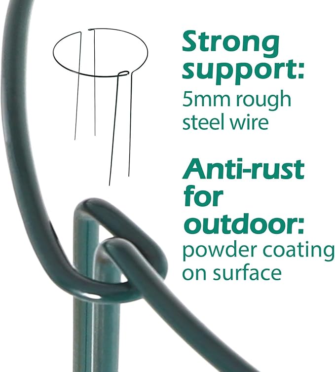 32 inch Plant Support Stakes, 10 Pack Half Round Metal Garden Plant Stake Heavy-Duty Plant Support Ring and Cage with Plant Clip & Twist Tie for Indoor and Outdoor Plants, Vegetable, Flowers