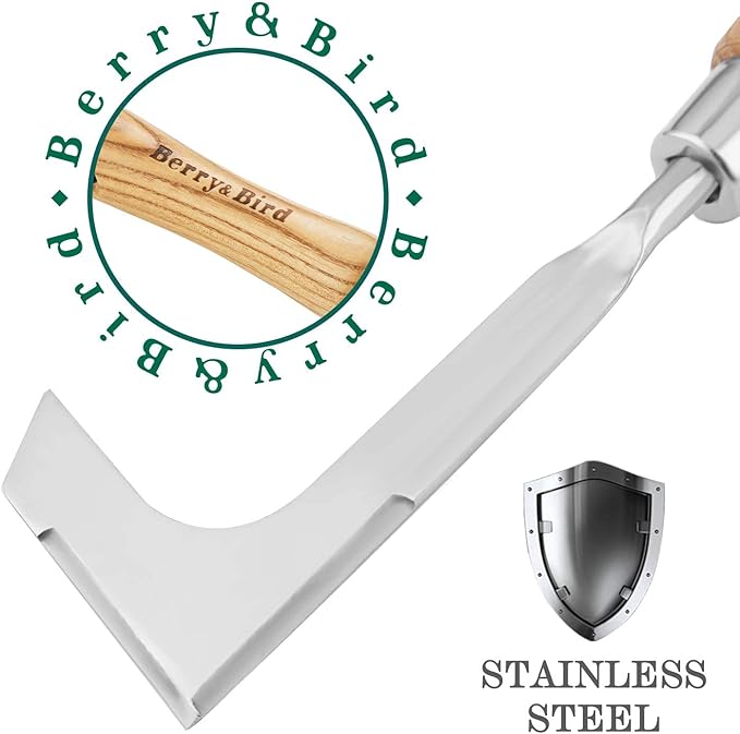 Berry&Bird Crack Weeder, Crevice Weeding Tool, 11.2" Stainless Steel Manual Weeder, L-Shaped Side-Walk Puller Spatula, Grass Cutter Knife, Weeding Sickle for Garden Lawn Yard Patio Terrace Paving Moss