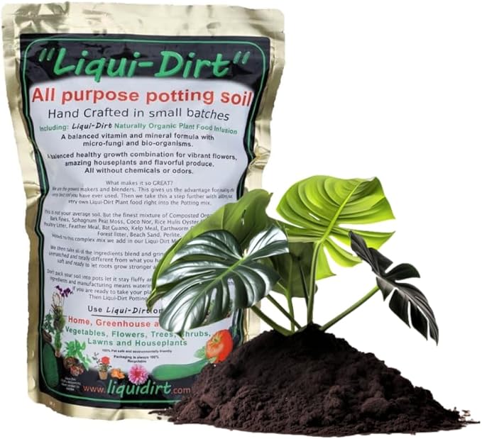 Liqui-Dirt Natural Potting Soil Bio-Organic Mix for Indoor & Outdoor Plants - Ideal for Monstera, Succulents, Orchids, Cactus, and More