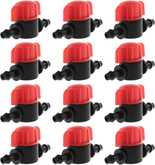 1/4 Inch Barb Shut-Off Valve DGZZI 12PCS Black Plastic Universal Drip Irrigation Tubing Coupling Valves for 1/4" Tubing, Drip Irrigation Switch