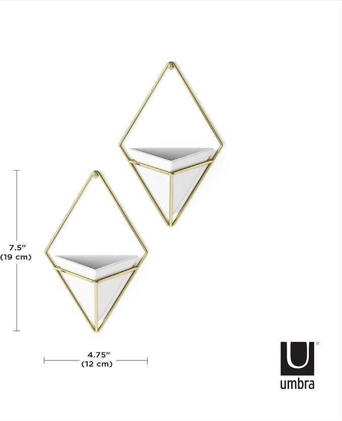 Umbra Trigg Hanging Planter Vase Wall Decor, Set of 2 Pots Containers for Succulents, Cactus, Faux Plants, and More, Small, White/Brass