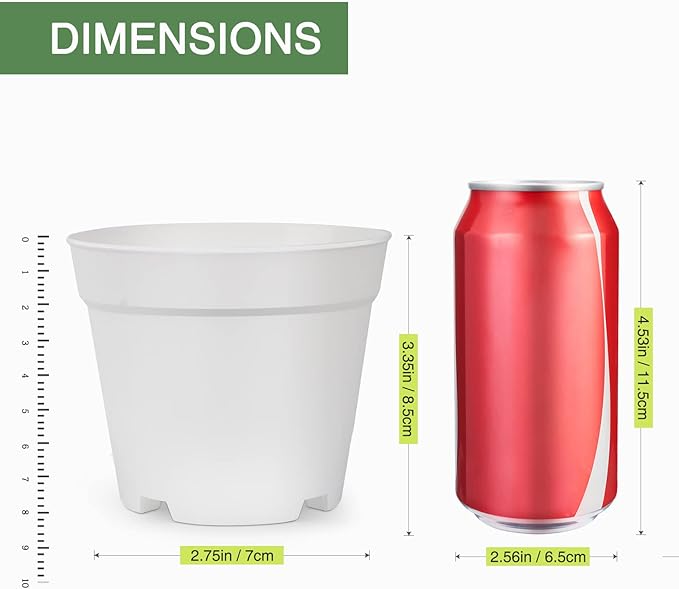 12 Pack 4 inch Plastic Planters, Seedlings Plant Nursery Pots with Drainage Holes and Saucers for Plants Flowers Succulent and All House Plants, White