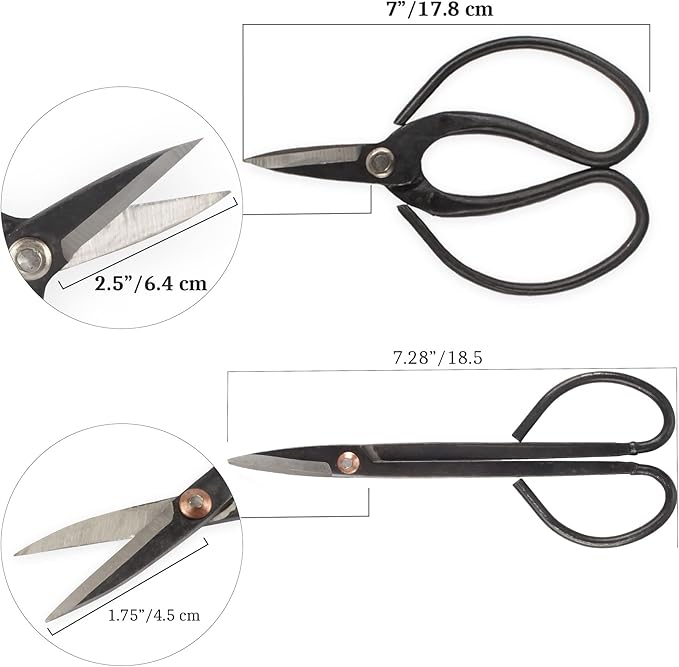 BambooMN Bonsai Basics Set - 7.2" Trimming Shears & 7" Heavy Duty Butterfly Shear - 3 Sets