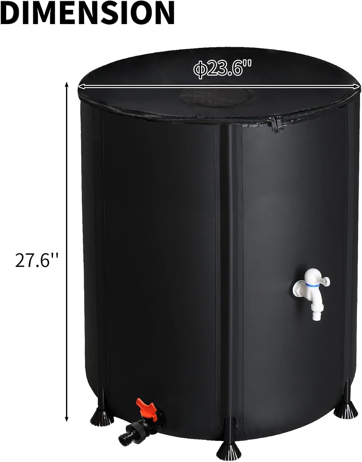 50 Gallon Collapsible Rain Barrel, Portable Rainwater Collection System, Water Storage Tank, Rain Catcher Barrel with Two Spigots and Overflow Kit, Rain Water Barrel Collector for Garden, Black