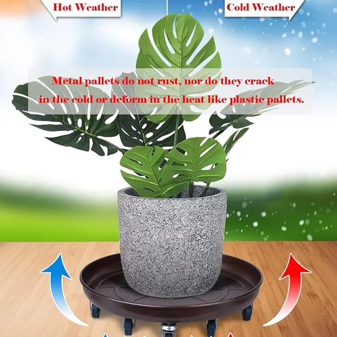 ARTLINE 10" Round Plant Stand with Lockable Wheels, 160lbs Heavy Duty for Indoor Outdoor, Large Rolling Dolly Planter Caddy on Casters to Carry Potted Flower Pot, Round Metal Tray NO Holes, 2 Pack