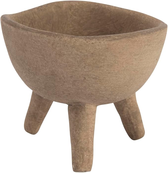 Creative Co-Op Boho Terracotta Footed Planter, Distressed Cream