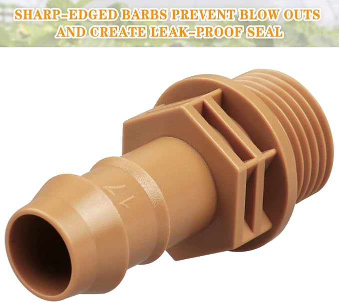 1/2 Inch Threaded Drip Irrigation Male Adapter：Drip Irrigation Universal PVC Adapter 1/2" Male Pipe Thread (MNPT) x 1/2" Barb Coupling Swing Pipe Irrigation Fittings (10 Pack)