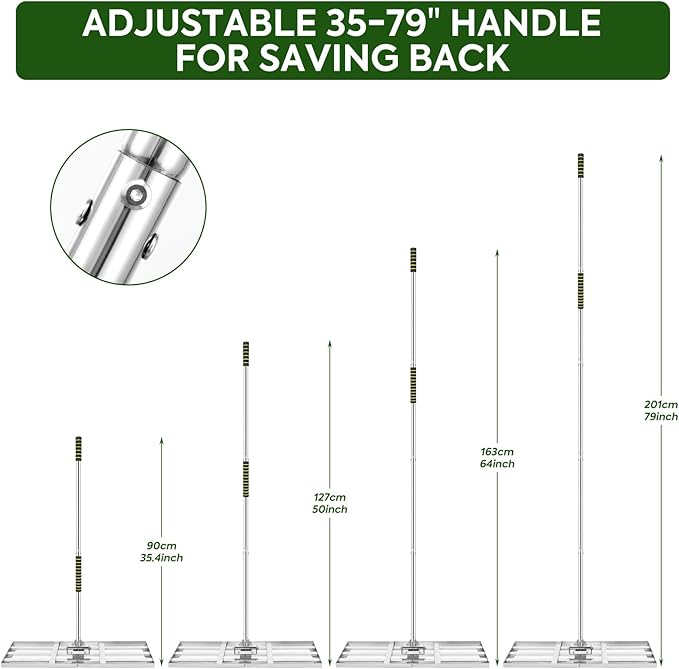 Lawn Leveling Rake 30x10 inch, Heavy Duty Lawn Leveling Rake with 6.5FT Adjustable Handle, Stainless Steel Effort Saving Levelawn Tool for Grass, Golf Field, Level Soil or Dirt Ground