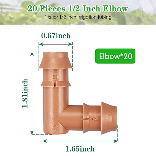 Drip Irrigation Barbed Elbow：20 Pack Drip Irrigation Elbow Parts Fits for 1/2 Inch Drip Irrigation Tubing 17mm 0.600" ID Elbow Connectors for Patio Lawn Garden