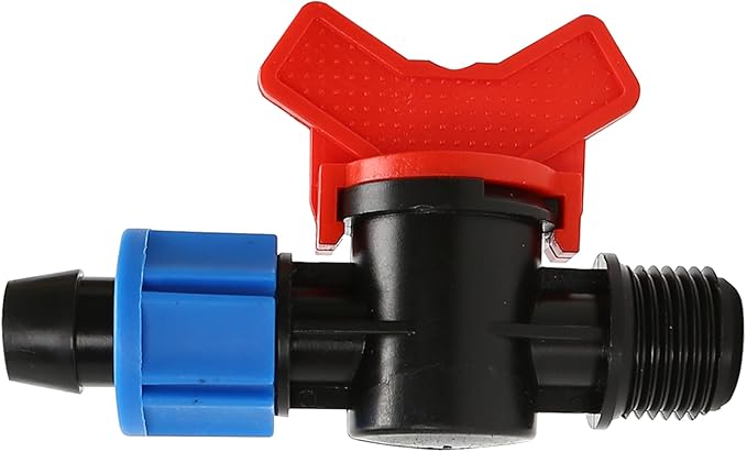 10pcs Drip Tape Connectors Valve Fittings 16mm Grummet x 5/8 Inch Tape-Swivel x 1/2'' Male with Red Handle Shut-Off Irrigation System, Universal Tubing Coupling Locking, Compatible Y112 Thread Type