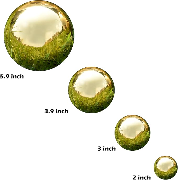 Nerien Gazing Ball, Stainless Steel Garden Mirror Globe, Polished Ornament Sphere, Hollow Floating Reflective Hemisphere, for Home Outdoor Pond Housewarming Swimming Pool Decoration, Gold, 10Pcs