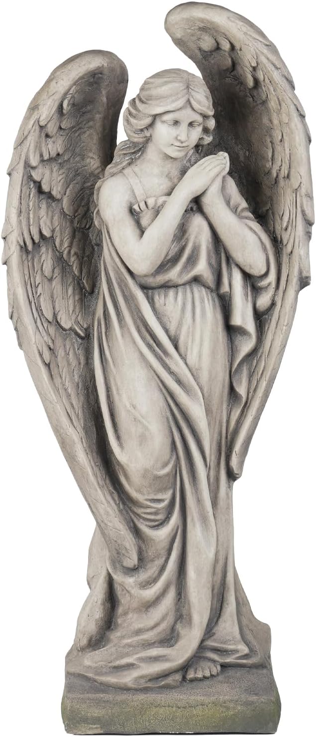Outdoor Statues Angel Décor Garden Statue - 34 inch Large Garden Angels Outdoor Religious Statues Catholic Resin Concrete Finish Yard Patio Deck Home Entryway Hallway Sculpture 13.7 * 9.8 * 34 Inch