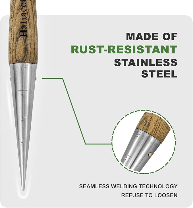 2024 New Upgrade Hand Dibber with 5 inches Measuring Scale, Easy to Grip L-Shaped Wood Handle Dibbler, Stamped Stainless Steel Tip Seed Dibber, 11.3'' Dibber for Sowing Seeds and Planting Seedlings