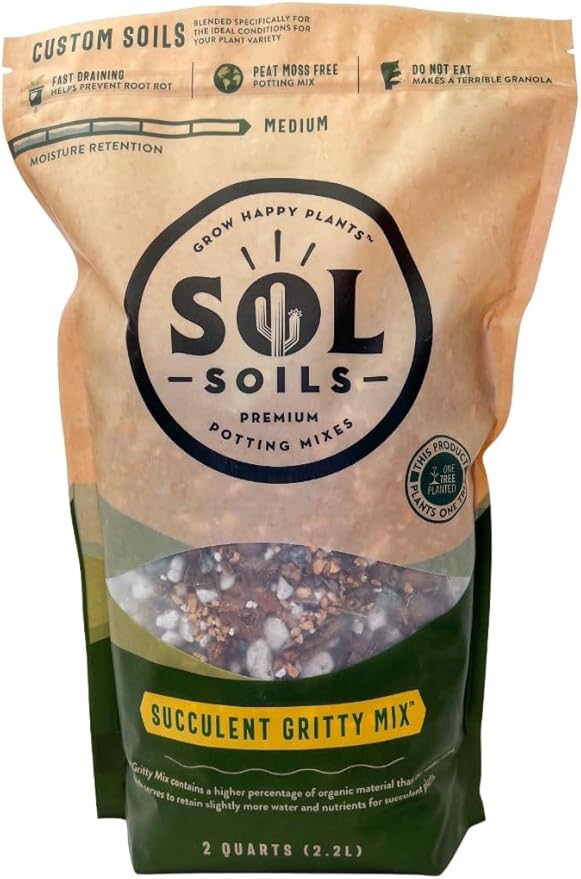 Sol Soils Succulent Gritty Mix 2 Quarts - Fast Draining Peat Moss Free Succulent Soil Potting Mix with Coconut Husk Chips, Perlite & Pumice