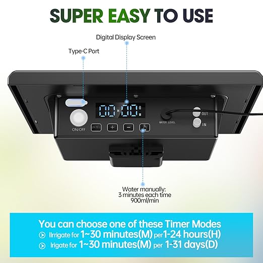 Drip Irrigation Kit - Skycow Solar Drip Irrigation System 10 Potted Indoor Outdoor Garden Balcony Anti-Siphoning Automatic Plant Watering System Multi-Timing Mode 3000mAh Battery Digital Screen 32FT