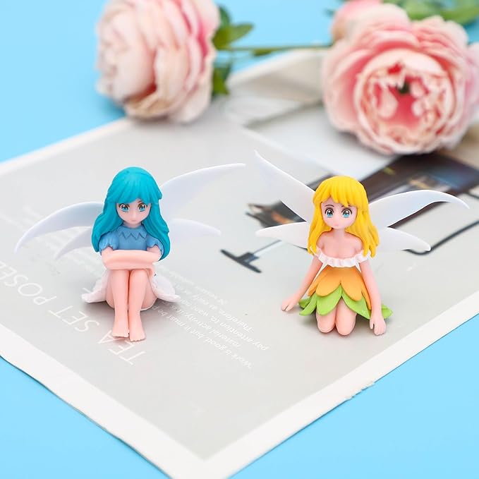 ONEST 6 Pieces Miniature Fairy Garden Accessories Small Fairy Figurines Hand Painted Fairy Figures Girl Fly Wing Figurines for Car Decor Fairy Garden Flower Pot Birthday Cake Topper