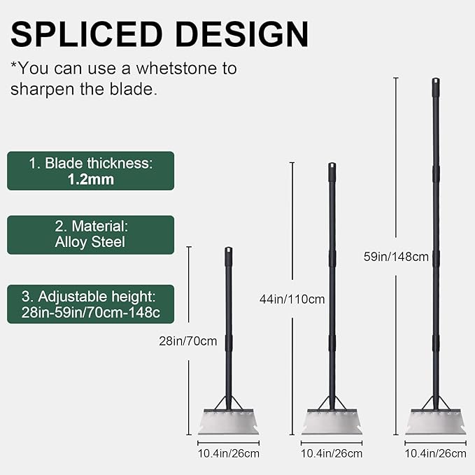 Garden Cleaning Shovel, Snow Shovel, Ice Scraper, 59 Inch Adjustable Handle Heavy Duty Garden Shovel Multifunctional Cleaning Shovel, for Lawn Edging, Scraping, Weed and Ice Removal