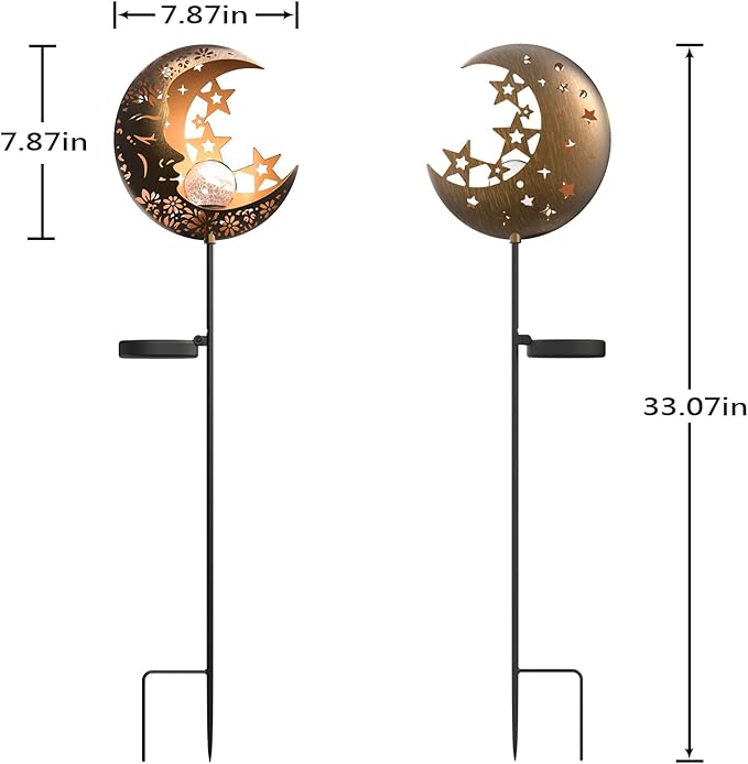 Moon Solar Lights Outdoor Garden Decorative Star Solar Lantern with Warm Light Waterproof Metal Outdoor Decoration for Patio, Pathway or Yard Garden Decor