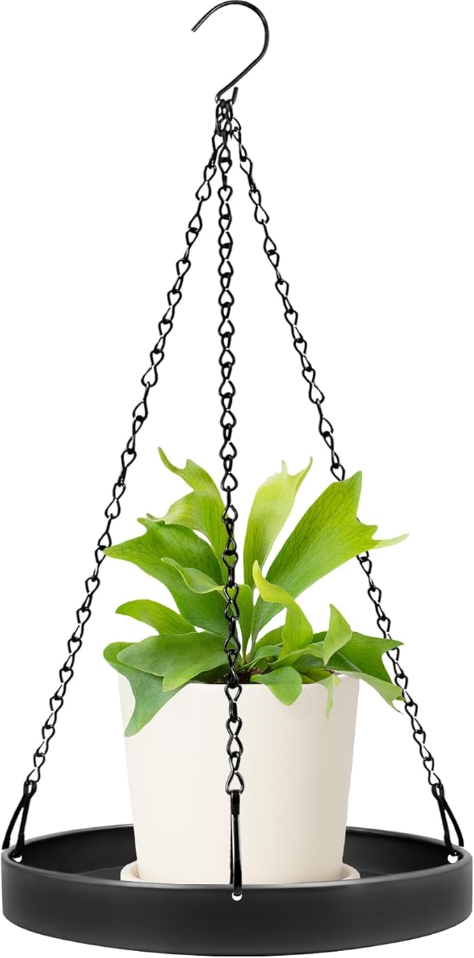 Plant Hanger Indoor Outdoor, Hanging Planter Baskets for Outdoor Indoor Plants, Hanging Plant Holder, Hanging Tray for Plants, Metal Window Plant Hanger, Black Hanging Plant Shelf, 1 Pack