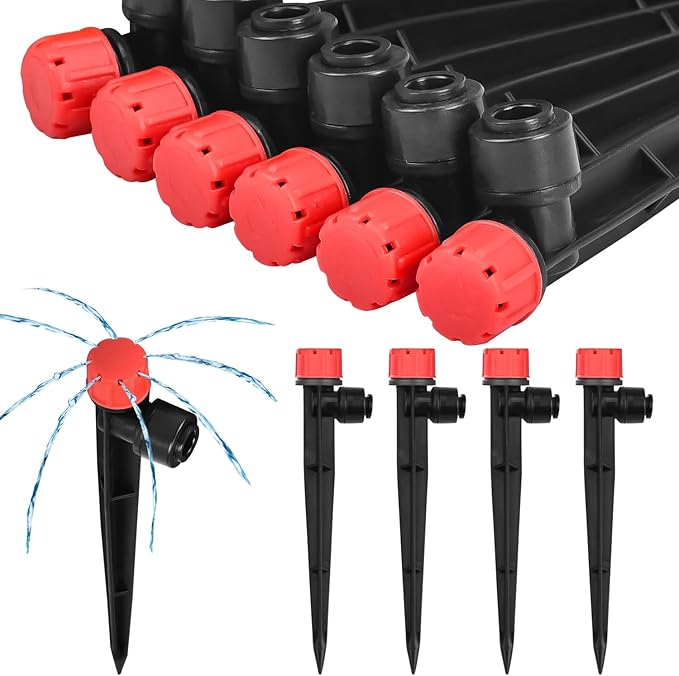 25PCS Easy-Connect Drip Irrigation Emitters, Drip Emitters for 1/4 inch Irrigation Tubing, Adjustable Water Flow Drippers Emitters with Stake(25PCS,Drip Irrigation)