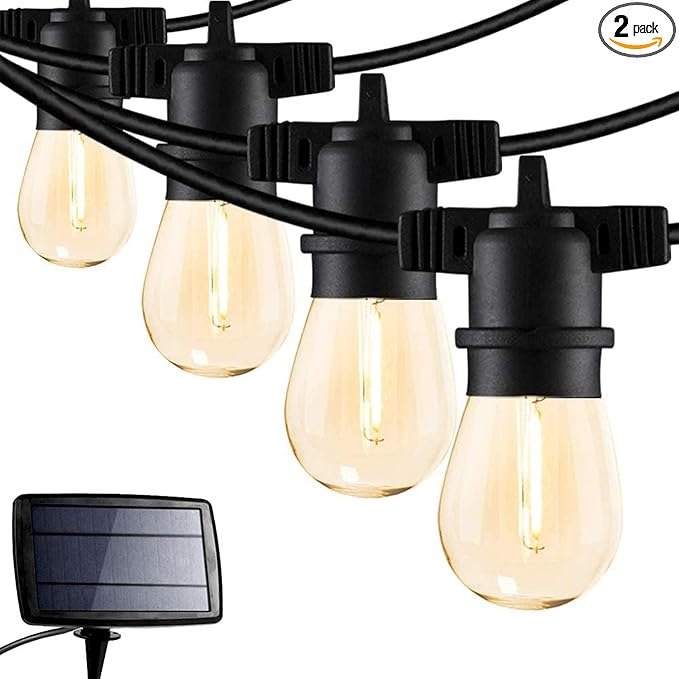 FMART LED 49 Foot Solar Powered String Lights with Vintage Style Waterproof, Shatterproof Plastic Bulbs for Exterior Decoration and Outdoor Use